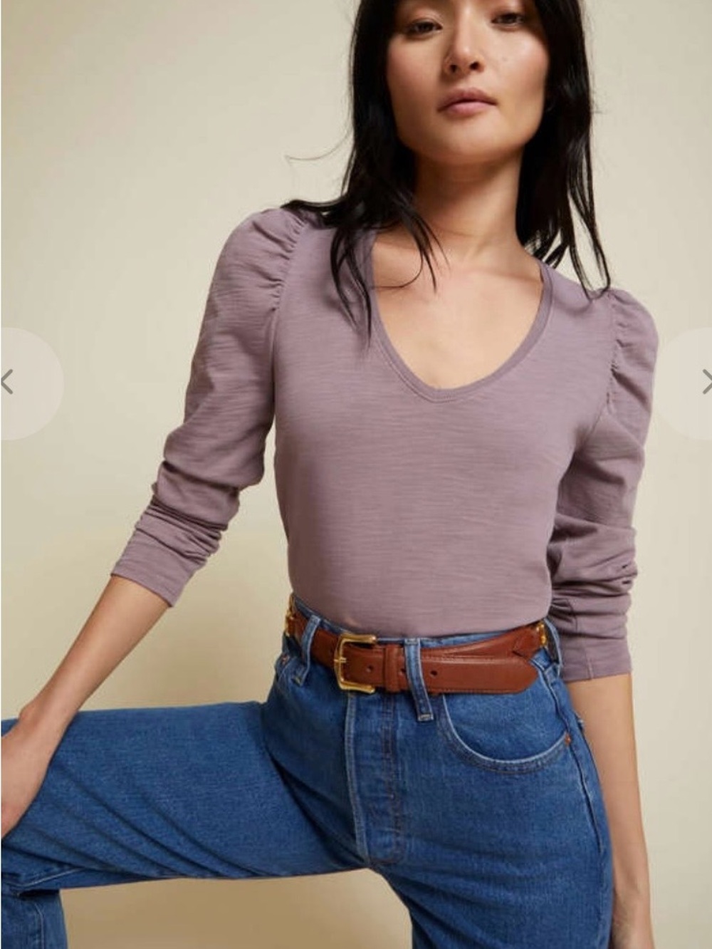 Nation LTD Elizabeth Top Hopeless Romantic Mauve Puff Sleeve Long Sleeve Shirt S